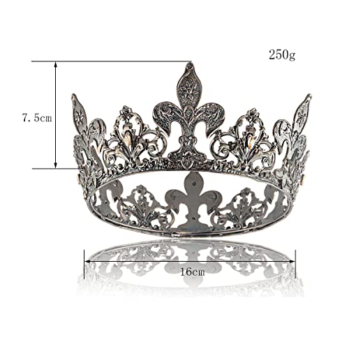 Alloy Rhinestone King Queen Round Crown Party Hair Accessories For Birthday Wedding Prom Pageant Photography Halloween (Black)