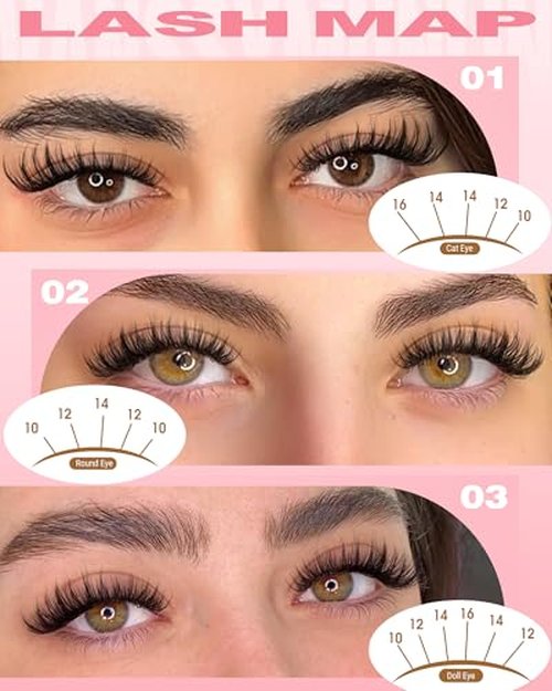 Natural Brown Lash Clusters Kit Wispy Eyelashes Clusters Kit C Curl Cluster Eyelash Extensions 10-16mm Cluster Lashes DIY Eyelash Clusters Waterproof Individual Lashes Extension Kit with Brush