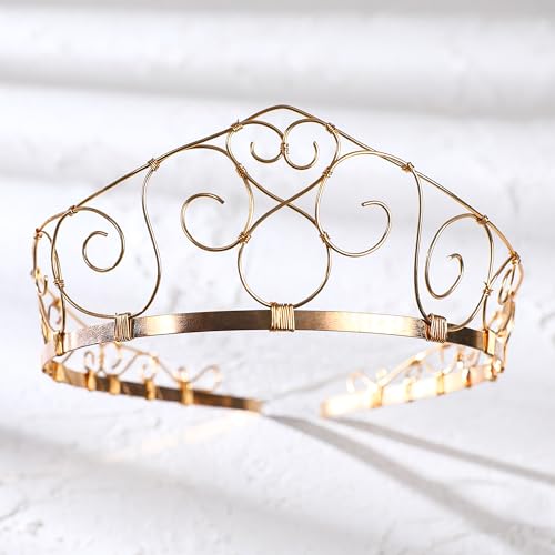 COTEEZA Golden Princess Crown Tiara - Medieval Retro King Queen Crown Fashion Women's Renaissance Costume Headband Gold Shield Design Baroque Tiara for Wedding Photo Shoot Quinceanera Party Prom