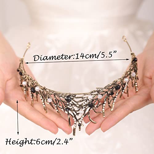 Wekicici Tiaras Baroque Wedding Crowns Crystal Pearl Princess Queen Crown Vintage Headband for Prom Pageants Birthday Party Valentines Costume for Women Girl(Black)