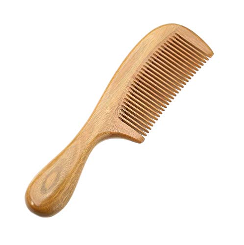 Fine Tooth Natural Green Sandalwood Comb - Exquisite Workmanship Smooth Mellow Handle- Handmade No Static Hair Comb (STY1)