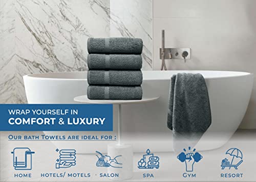 DAN RIVER 100% Ring Spun Cotton Premium Bath Towels, 27x54 inches, Pack of 4, Grey, 550 GSM - Soft, Lightweight, Highly Absorbent Towels for Bathroom, Spa, Gym, Perfect for Daily use
