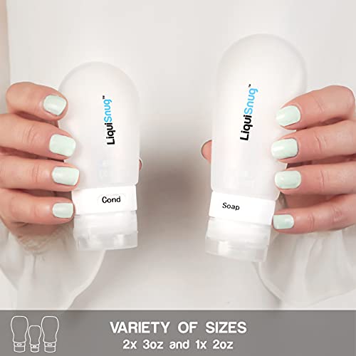 LiquiSnugs Premium - 100% Guaranteed Leak Proof Silicone Travel Bottles For Toiletries - TSA Approved Container. Premium Range Travel Shampoo Bottles with Suction Cups and Adjustable Labels