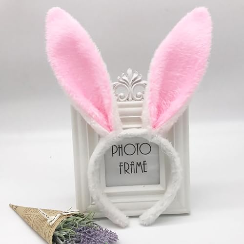 FunSpt Easter Bunny Rabbit Ears Plush Headband Halloween Costume for Aldult Rose