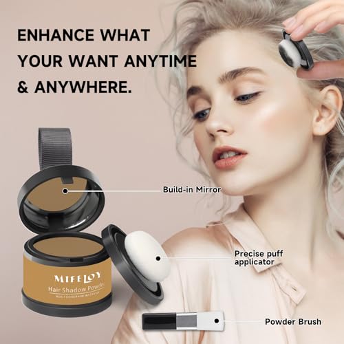 Mifeloy 2 Pack Root Cover Up Powder, Medium Brown - Long-lasting Gray Hair Root Concealer for Hairline, Beard Line, Eyebrow, Instantly Covers Thinning Grays, Touch Up Hair Color for Travel