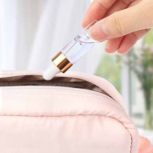 15Pcs Glass Essential Oil Bottles Tiny Clear Perfume Dropping Bottle Refillable Cosmetic Sample Vials Pot with Gold Cap and White Latex (5ml)
