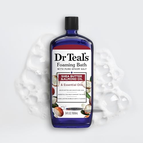 Dr Teal's Foaming Bath with Pure Epsom Salt, Shea Butter & Almond, 34 fl oz (Pack of 4) (Packaging May Vary)