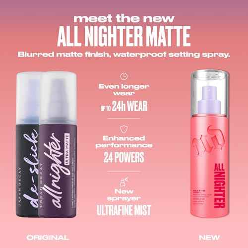 Urban Decay All Nighter Waterproof Makeup Setting Spray - Blurring Matte Finish, Up to 24HR Wear, Ultra-Fine Facial Mist, Mattifying Oil Control Face Primer, Smudge-Proof, Transfer-Resistant