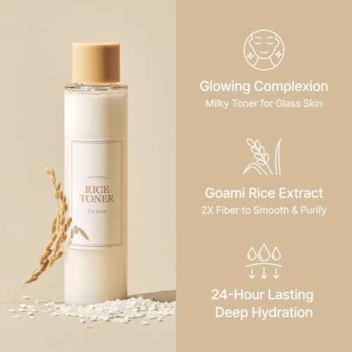 I'm from Rice Toner for Sensitive Skin, Rice Extract from Korea, Glow Essence with Niacinamide, Hydrating, Vegan, Alcohol Free, Fragrance Free, Peta Approved, K Beauty Toner, 5.07 Fl Oz
