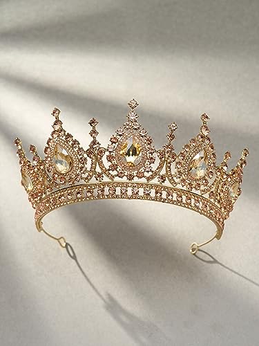 SWEETV Queen Tiaras and Crowns for Women Gold Princess Crown Halloween Costume Hair Accessories for Photo Shoot Prom Birthday Party