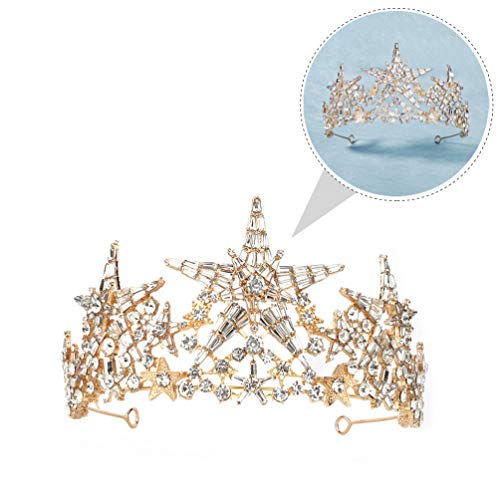 Beaupretty Bridal Crown Crystal Tiara Crowns Star Rhinestones Headband Princess Crown Women Rhinstone Headbands Bridal Wedding Prom Birthday Party Headpiece (Golden)