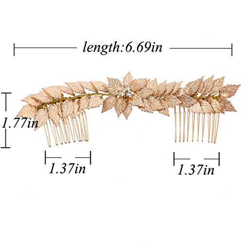 Yean Bride Wedding Hair Comb Leaf Hair Piece Bridal Hair Accessories for Women and Girls (Gold)