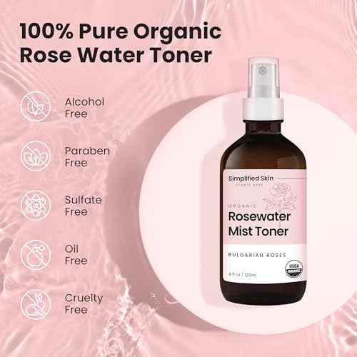 Rose Water Spray for Face & Hair ? Pure USDA Organic Rosewater Toner ? Refreshing Mist for Skin Care, Makeup & Locs ? Natural Rose Scent, 4 Oz