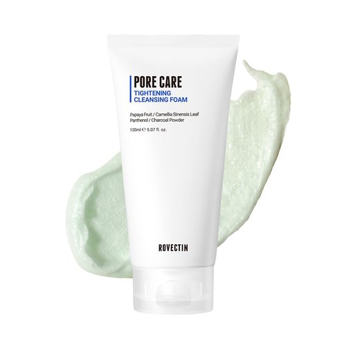 ROVECTIN Pore Tightening Cleansing Foam - Green Papaya & Charcoal Powder for Oily Skin | Vegan, 5.07 fl. oz.