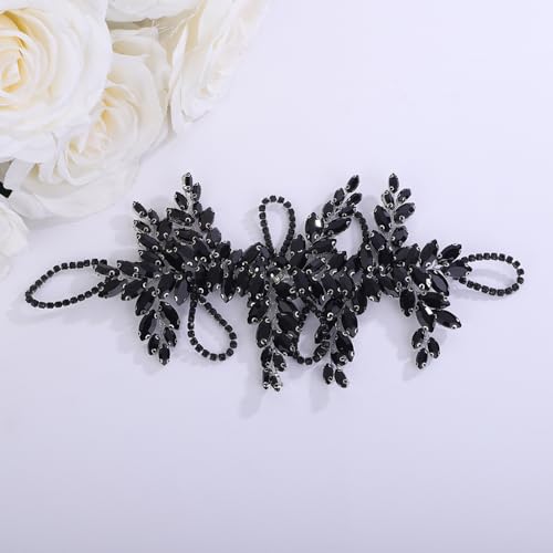 Teyglen Bridal Black Crystal Hair Vine Full Rhinestone Wedding Headband Hair Accessories for Bride Large Crystal Headband Black Headpiece for Women Girls (Black)