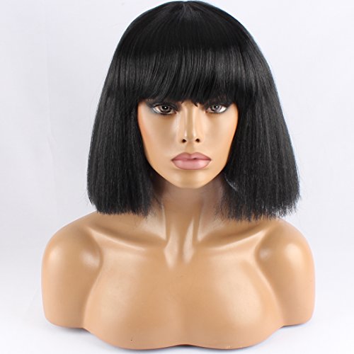 WeKen Fashion Wig Women's Short Bob Kinky Straight Full Bangs Synthetic Hairpieces Black