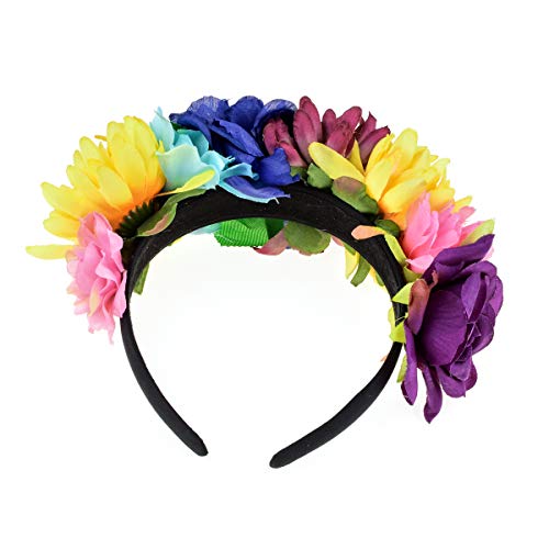 Floral Fall Day of the Dead Flower Crown Festival Headband Rose Mexican Floral Headpiece HC-23 (A-Red Green White)