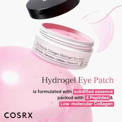 COSRX Pink Peptides Collagen Hydrogel Eye Patch for Puffy Eyes and Dark Circles, Under Eye Mask, 60 Under Eye Patches, Korean Skin Care