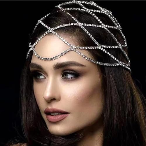 NAISKA Silver Rhinestone Head Chain Wedding Bride Crystal Headpieces Caps Vintage 1920S Party Flapper Hair Headband Jewelry Gatsby Hair Accessories for Women and Girls