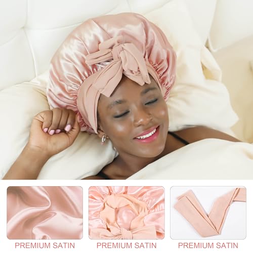 Double Layer Silk Satin Bonnet for Sleeping Women Curly Hair, Big Hair Bonnet for Sleeping Women with tie, Extra Large Bonnet