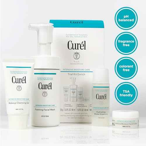 Curel Japanese Skin Care Trial Kit, Cleansing Gel, Foaming Face Wash, Facial Lotion, Facial Cream with Ceramides for Dry, Sensitive Skin, Travel Size, Cruise Ship Essentials, Fragrance & Alcohol Free