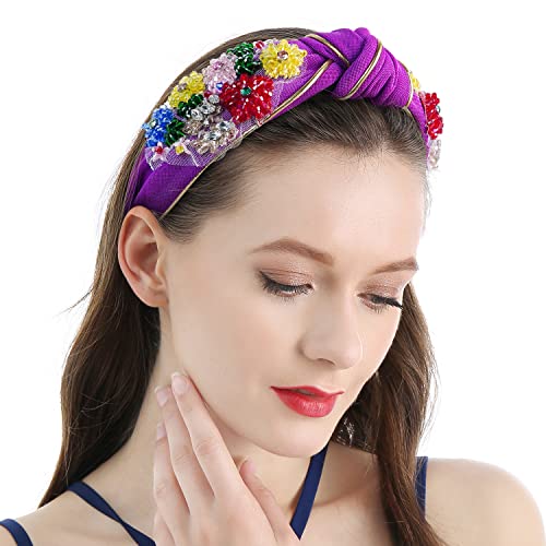 QIANXUAN Rhinestone Crystal Headband For Women Handmade Jewelry Girls Hair Accessories Diamond Fashion Headbands Girl Handmade Beaded Glitter Flower Hairbands