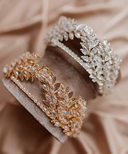 Aimimier Bridal Crystal Leaf Vine Tiara Crown Gold Leaf Headband Wedding Headpiece Bridesmaid Prom Festival Hair Accessories for Women and Girls (Gold)