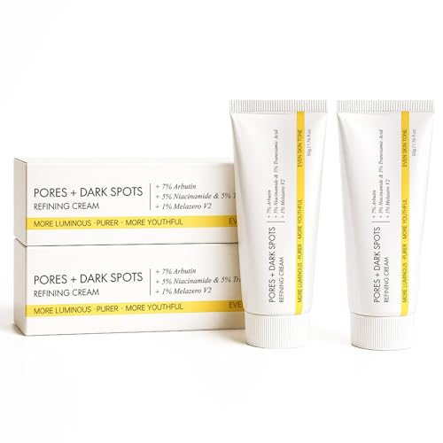 2 Pcs Pores Dark Spots Cream - Arbutin, Tranexamic Acid, Niacinamide | Targets Spots, Pore Minimizing, Radiant Glow, Gentle Hydrating Formula | Hyperpigmentation Cream for All Skin, 1.76 Fl Oz