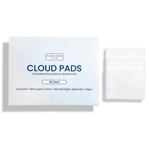 Clean Skin Club Cloud Pads - Ultra-Soft 100% Organic Cotton Face Pads | Dermatologist-Approved Makeup Remover & Toner Applicator, 60 Count
