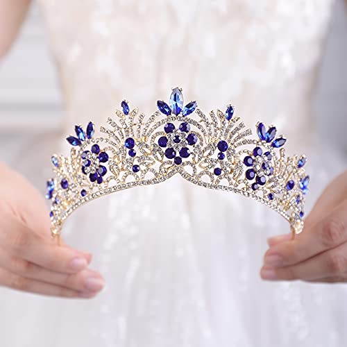 JWICOS Crystal Princess Tiara Halloween Costume Grad Crown for Women (Blue)