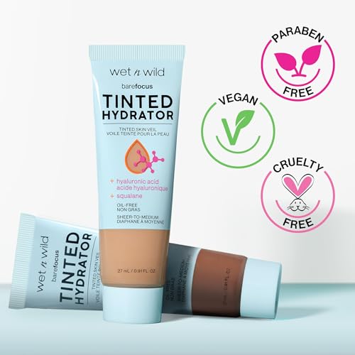 wet n wild Bare Focus Tinted Hydrator Tinted Skin Veil, Lightweight Buildable Coverage with Hyaluronic Acid & Vegan Squalane, Semi-Matte Finish, Cruelty-Free - Deep