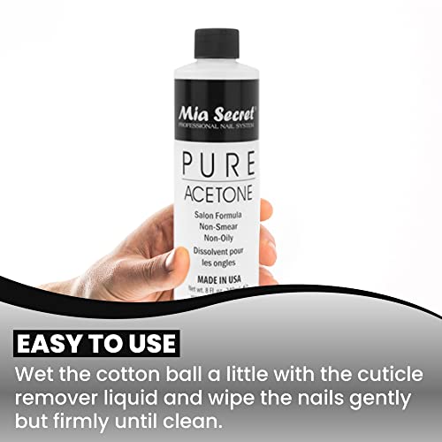 Mia Secret Nail Polish Remover, 100% Pure Acetone, 4 Fl. Oz. Safe and Gentle Cuticle Remover Liquid, Quick and Effective Formula, For Natural, Acrylic, and Sculptured Nails,