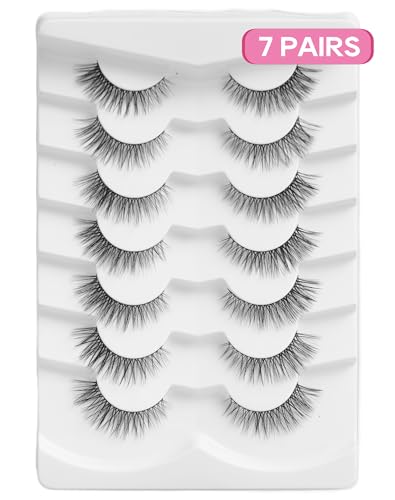 Natural Cat Eye Lashes Wispy Eyelashes 10mm Fluffy Fake Lashes that Look Like Extensions 3D C Curl Simple False Lashes 53-GIRL CODE