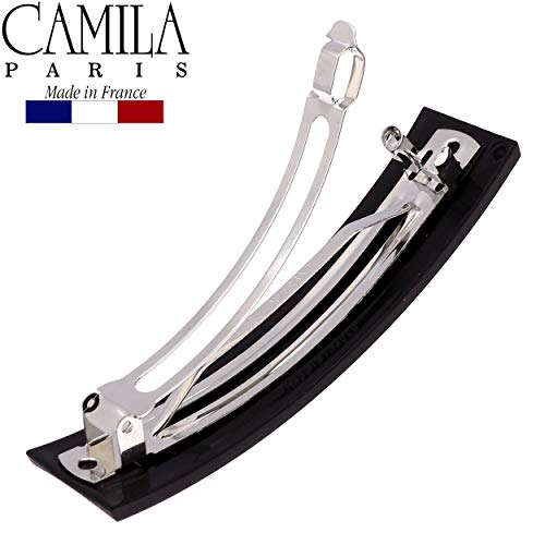 Camila Paris CP2652 French Hair Barrette Clip for Girls, Black, Metal Automatic Clasp Strong Hold Grip Hair Clips for Women, No Slip and Durable Styling Girls Hair Accessories, Made in France