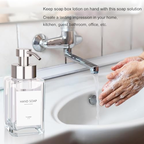 Foaming Soap Dispenser with Stainless Steel Pump, 12oz Refillable Glass Liquid Dish Soap Bottles for Bathroom, Kitchen Sink, Home Decor