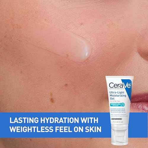 CeraVe Ultra-Light Moisturizing Gel, Hydrating Gel Face Moisturizer For Men & For Women with Ceramides, Niacinamide, Hyaluronic Acid, Fragrance Free, Oil-Free, Mattifying Moisturizer, 1.75 FL Oz