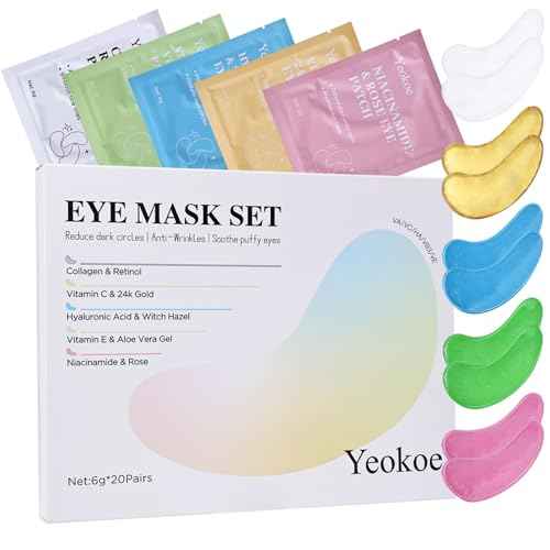 Under Eye Patches for Dark Circles,Eye Mask for Puffy Eyes With Collagen,Retinol,Vitmin C,Hyaluronic Acid and Niacinamide Face Masks Skincare Spa Gifts for Woman 20Pairs