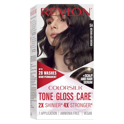 Revlon ColorSilk Tone + Gloss + Care Demi Permanent Hair Color, Dye Kit with Leave-In Scalp and Haircare Serum, 2x Shinier, 4x Stronger, 1 Black, 4.5 fl oz