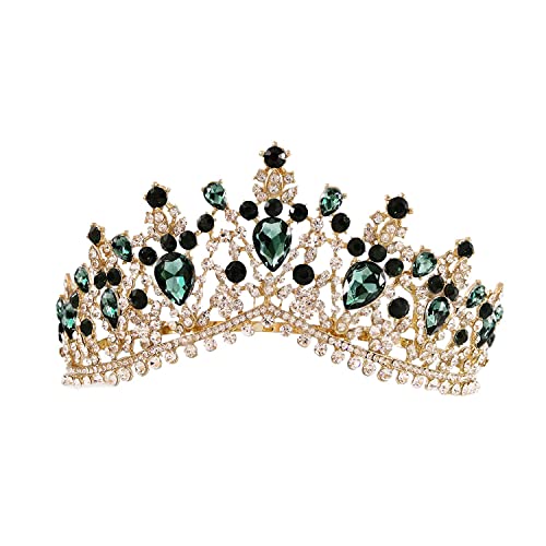 Yunyuebridal Green Rhinestones Tiaras and Crown Shiny Cosplay Costume Headpieces Halloween Chirstmas Headbands