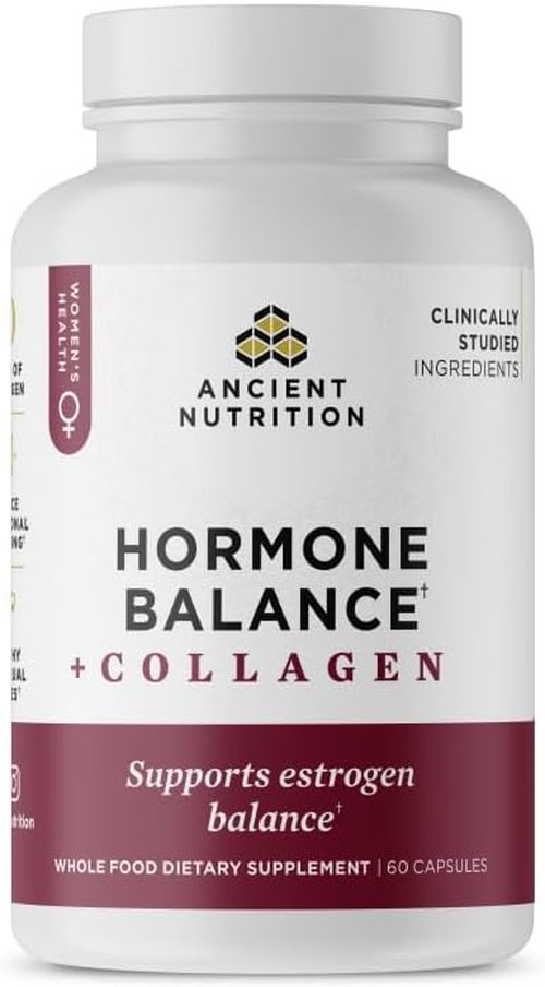Ancient Nutrition Hormone Balance Supplement - Hydrolyzed Collagen Peptides for Energy & Hormonal Support | 60 Capsules