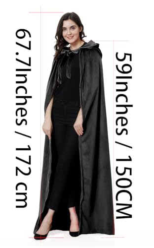 yolsun Unisex Adult Deluxe Wool-Blend Hooded Cloak Dutch Velvet Cape for Halloween Cosplay Costumes(Black,59'')