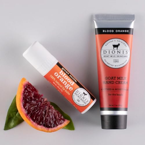 Dionis Goat Milk Skincare Blood Orange Scented Lip Balm and Hand Cream Set (.28oz and 1 oz) - Made in the USA - Cruelty-free and Paraben-free