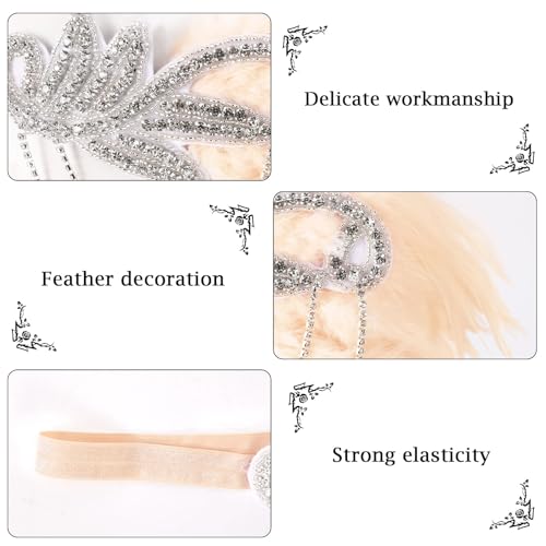 DOCILA 1920s Accessories For Women Great Gatsby Costume 20s Feather Headband Retro Flapper Headpiece Gloves 80s Outfits Goth Headwear