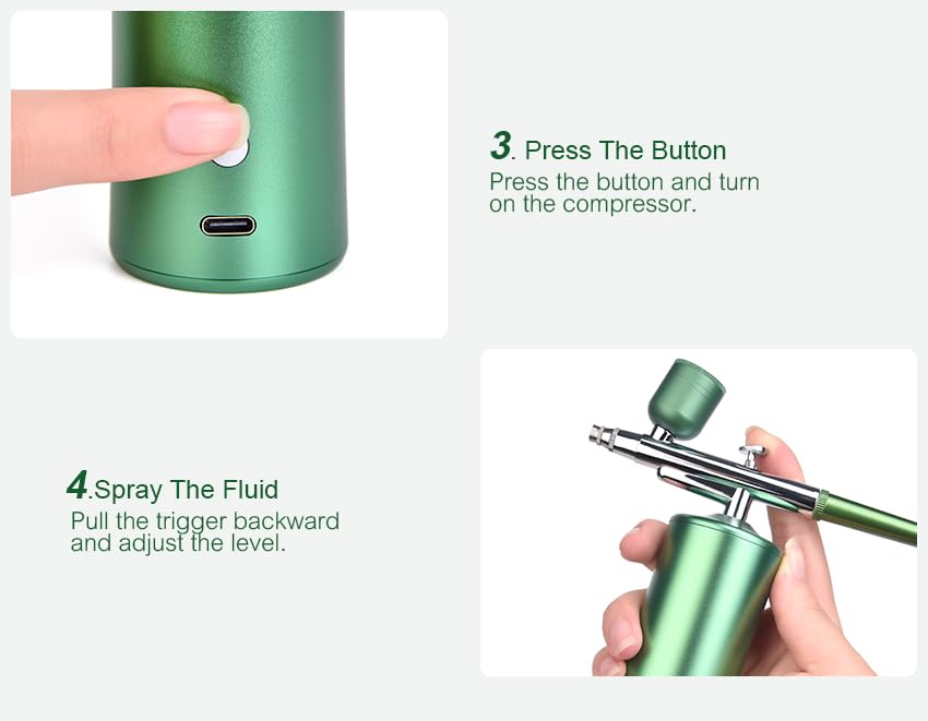 siyuwuro Airbrush Kit with Compressor Rechargeable Cordless 0.3mm Nozzle Airbrush Portable Adjustable Handheld Airbrush Set for Nail Art, Makeup, Painting, Cake Decorating, Green
