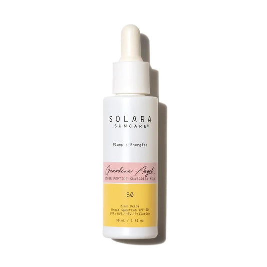 Solara Suncare - Guardian Angel Super Peptide Sunscreen Milk SPF 50 | EWG Verified, Vegan & Reef Friendly | Energizes & Protects (1 fl oz | 30 ml)