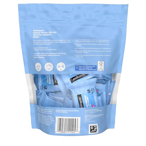 Neutrogena Makeup Remover Wipes, Daily Single Face Cleansing Towelettes, Makeup Removing Cleansing Wipes Removes Dirt & Oil, Alcohol-Free Face Towelettes, 20 ct