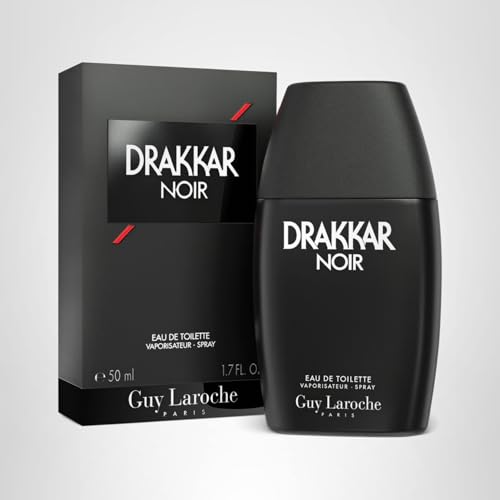 Guy Laroche Drakkar Noir, Iconic Designer Fragrance, Intense & Powerful Eau de Toilette, Fougere Blend & Aromatic Spices, Long Lasting Mens Cologne, Day and Evening Scent, 1.7 Fl. Oz.
