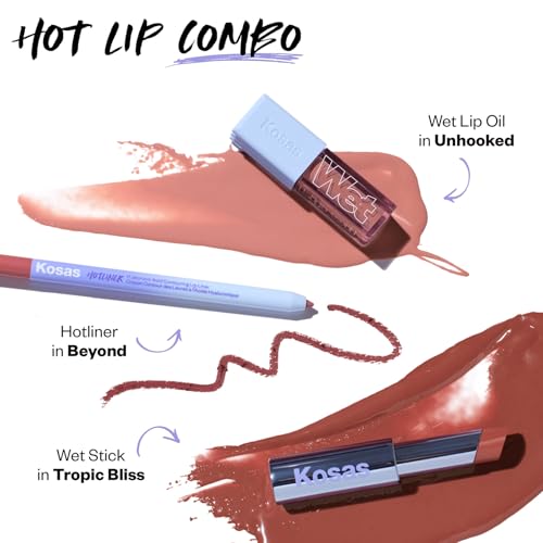 Kosas Wet Lip Oil Gloss - Hydrating Lip Plumping Treatment with Hyaluronic Acid & Peptides, Non-Sticky Finish (Unhooked)