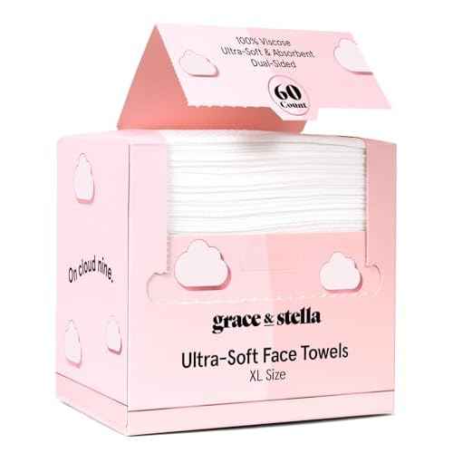 grace & stella Disposable Face Towels - Ultra-Soft & Absorbent Face Wipes - XL Facial Towels for Cleansing & Makeup Removal - Thick Towelettes - Lint-Free Facial Tissue - Vegan, Plant-Based (60 Count)