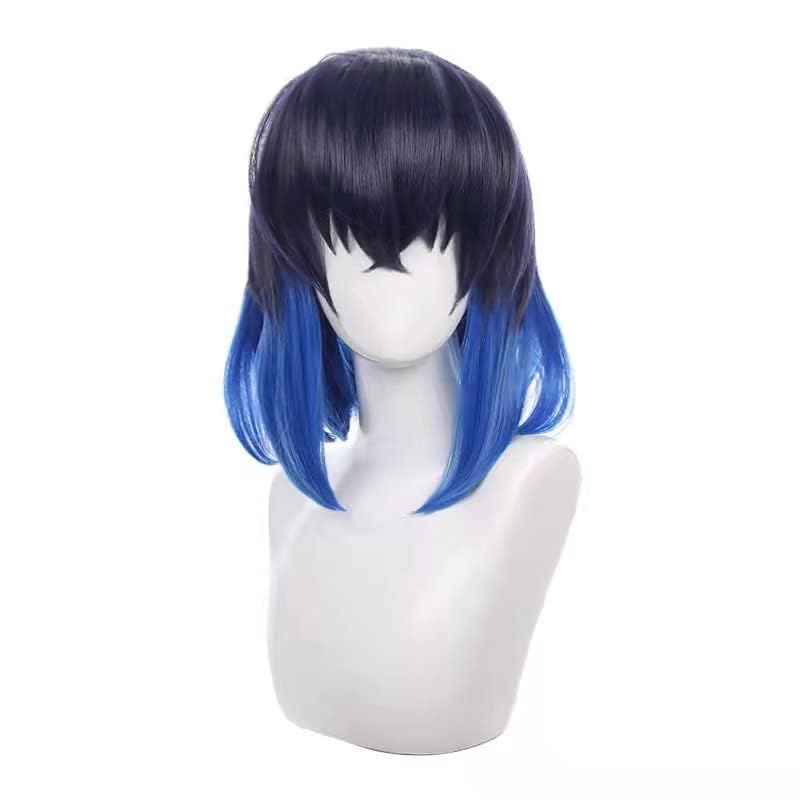 Ticomoco Hashibira Inosuke Cosplay Wig Long Black Blue Hair Halloween Christmas Party Wigs For Adult